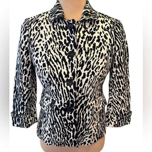 Talbots Jackets & Blazers - Talbots Women’s Blazer Size 2 Petite Fitted Black White Animal Print Jacket